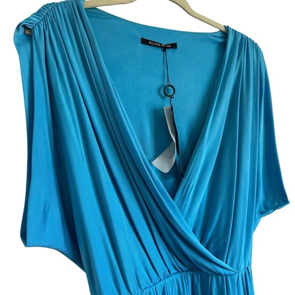 NWT BLACK HALO JILL WRAP STYLE RUCHED AQUA BLUE MINI DRESS SIZE LARGE - Picture 5 of 13